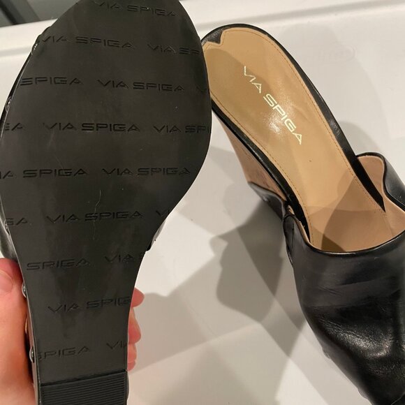 VIA SPIGA Black Open Toe Wedge Sandals - Picture 6 of 6